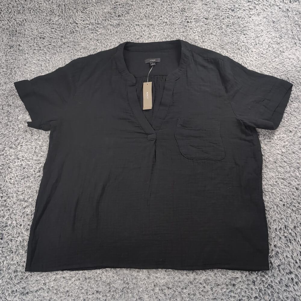 NWOT J. Crew Black Short-Sleeve Gauze Top Size L